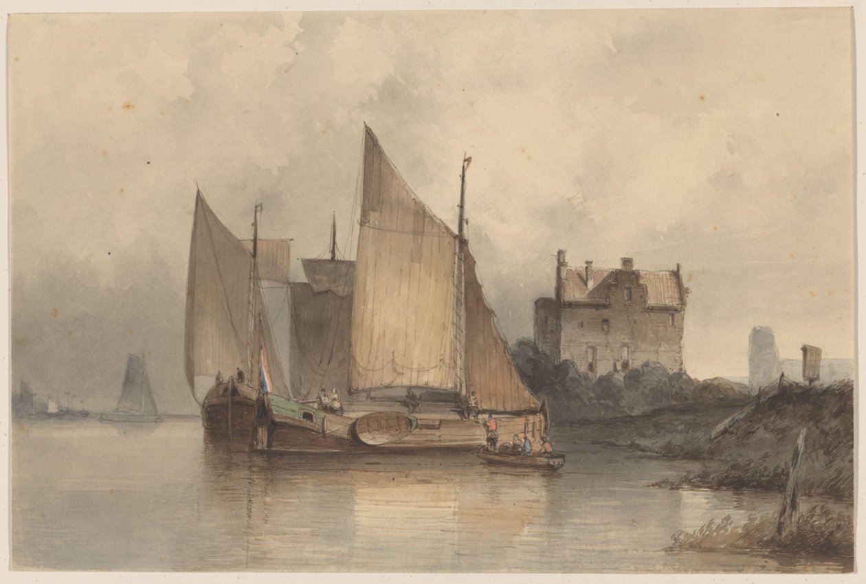 Vue de rivière avec un voilier - Antonie Waldorp