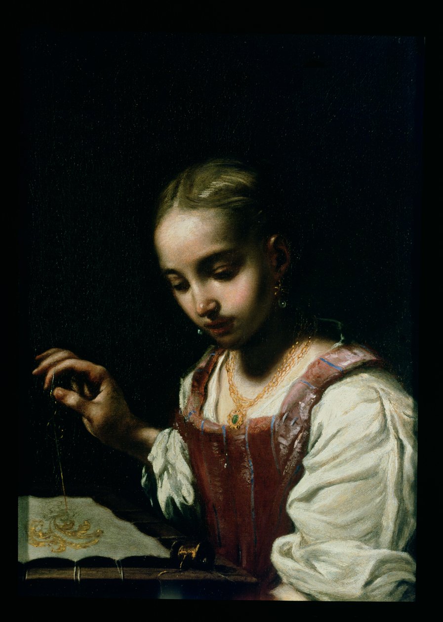 Une fille cousant - Antonio Amorosi