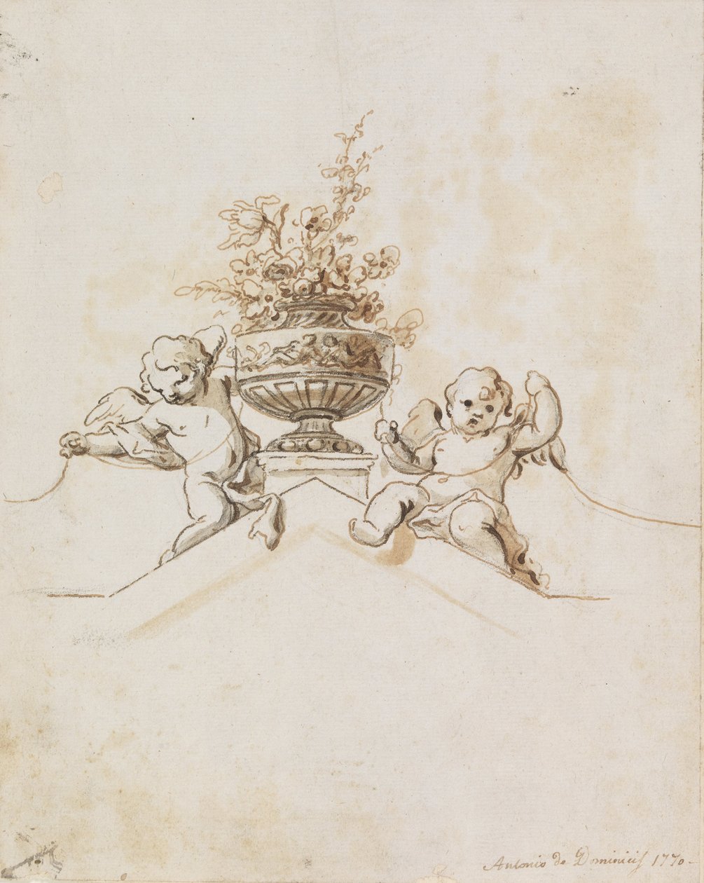 Étude pour une Décoration Murale Peinte - Deux Putti à côté d