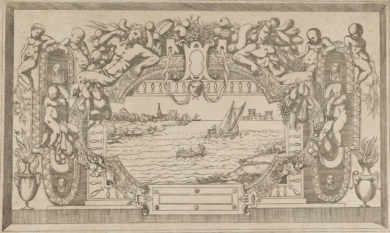 Paysage avec cadre ornemental - Antonio Fantuzzi