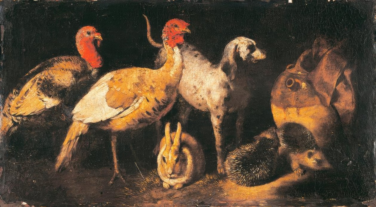 Dindes, chien, lièvre et hérisson - Antonio Maria Vassallo