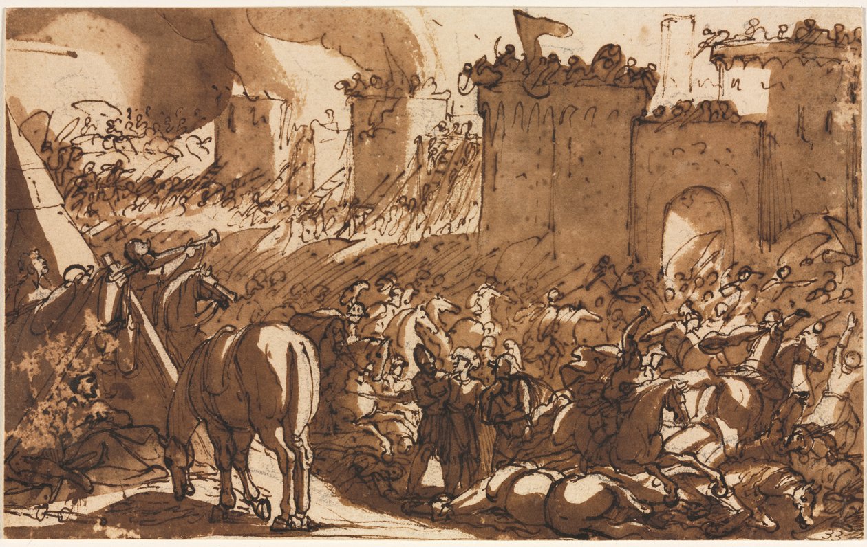 Scène de bataille avec un fort - Antonio Tempesta