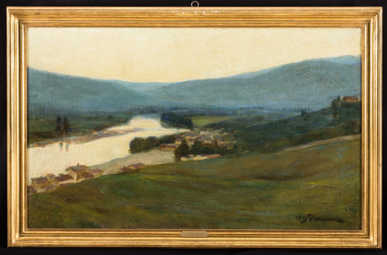 Paysage toscan avec rivière - Arcangelo Salvarani