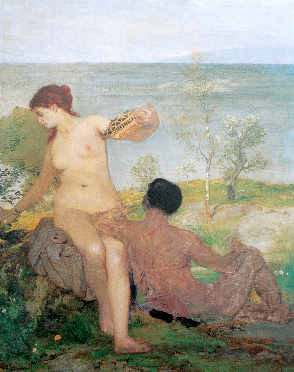 Fille et jeune homme cueillant des fleurs - Arnold Böcklin