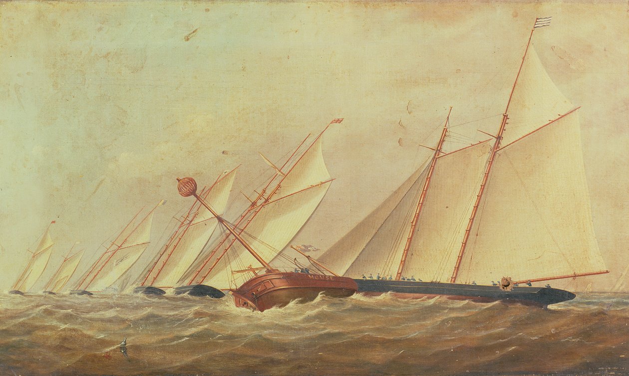 Coupes et goélettes contournant le phare de Mouse - Arthur Wellington Fowles