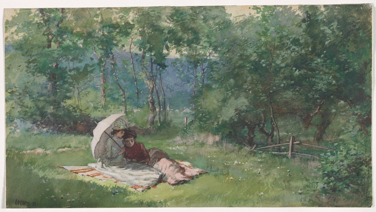 Deux femmes lisant dans un champ - Arthur Bowen Davies