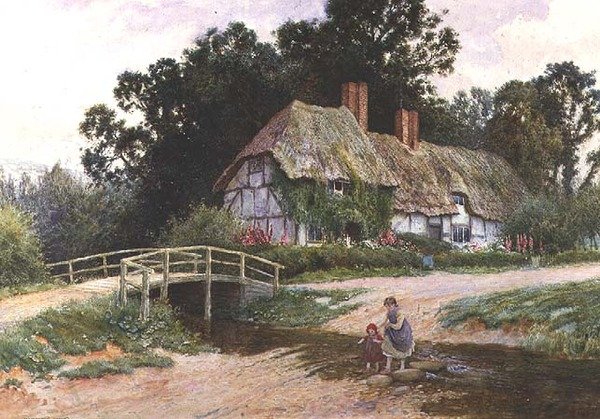 Sœurs traversant un ruisseau à la nage - Arthur Claude Strachan