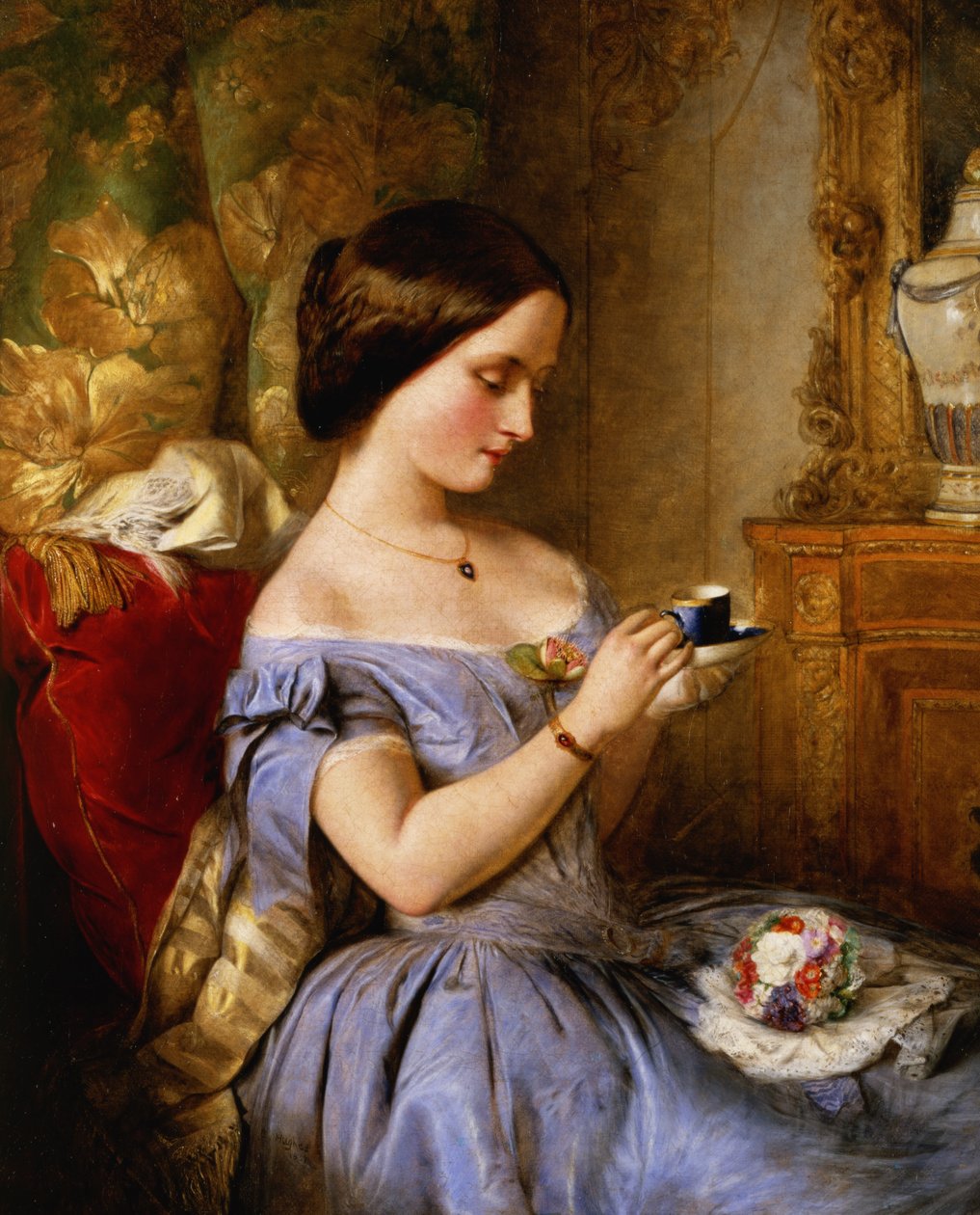 Prendre le thé dans le salon - Arthur Hughes