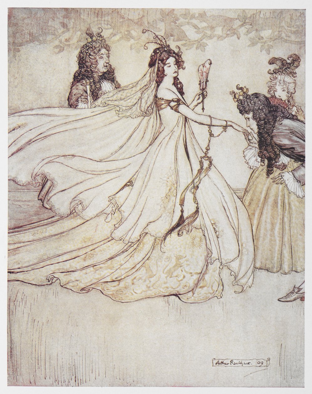 Cendrillon (Ashenputtel) en robe de bal - Arthur Rackham