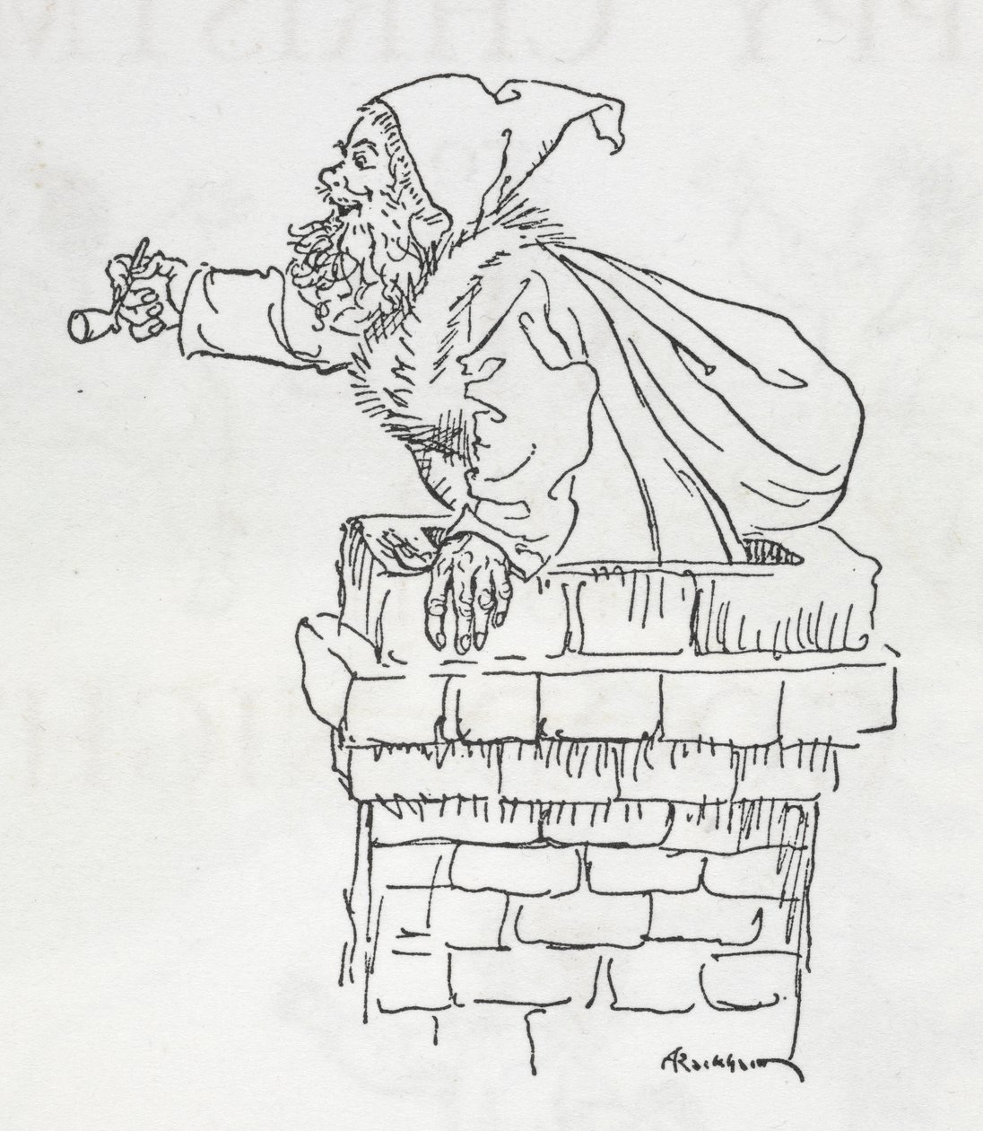 Père Noël descendant par une cheminée - Arthur Rackham