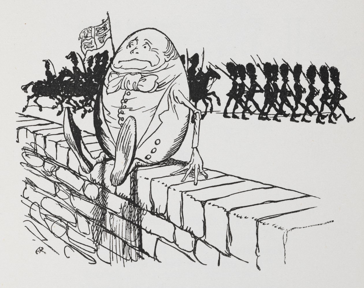 Humpty Dumpty assis sur un mur - Arthur Rackham