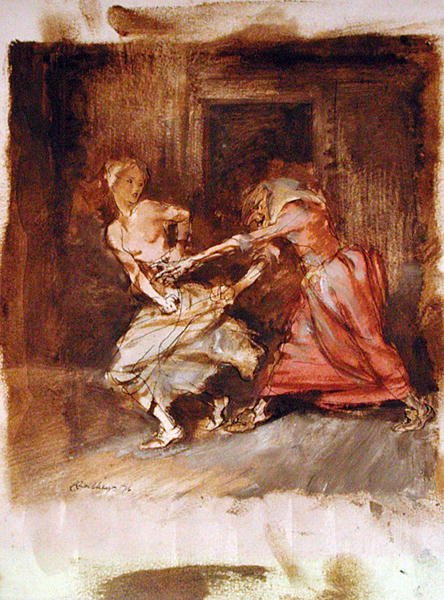 Étude pour une sorcière et une jeune fille - Arthur Rackham