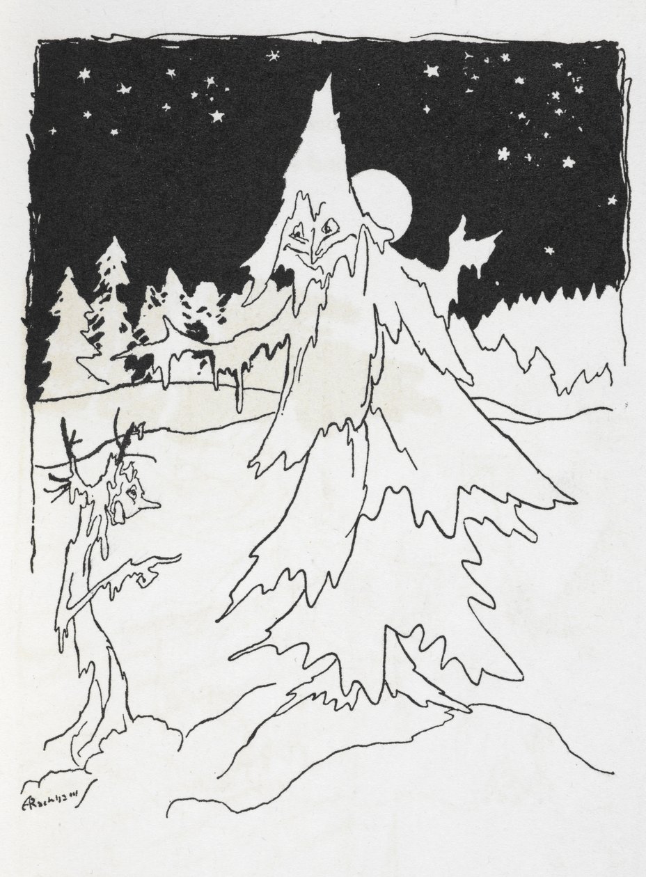 Deux hommes-arbres dans un bois enneigé - Arthur Rackham