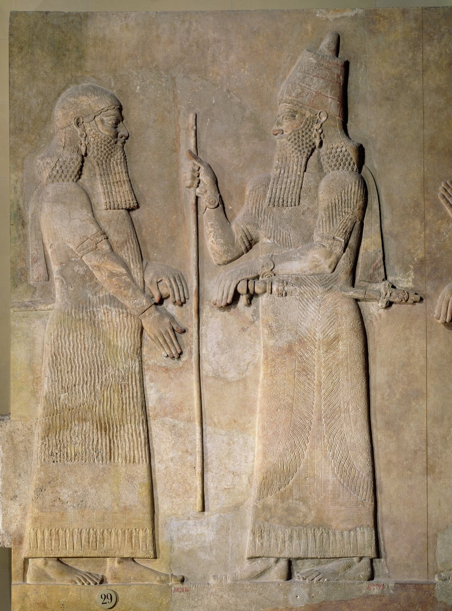 Relief représentant Sargon II (721-705 av. J.-C.) et un vizir, du palais de Sargon II à Khorsabad, Irak - Assyrian