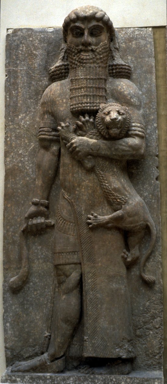 Héros Gilgamesh maîtrisant un lion, 722-705 av. J.-C. - Assyrian