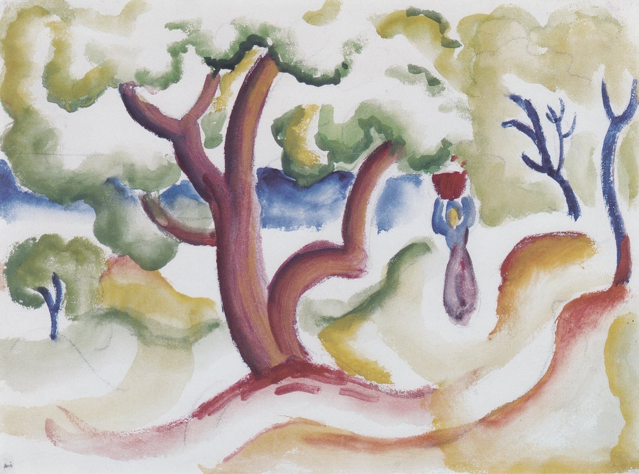 Femme avec une cruche sous les arbres - August Macke