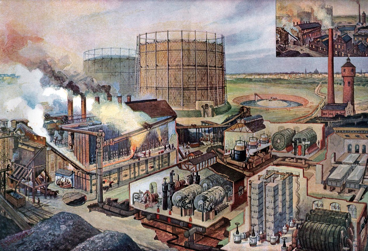Usine à gaz, vers 1880 (illustration) - August (after) Dressel