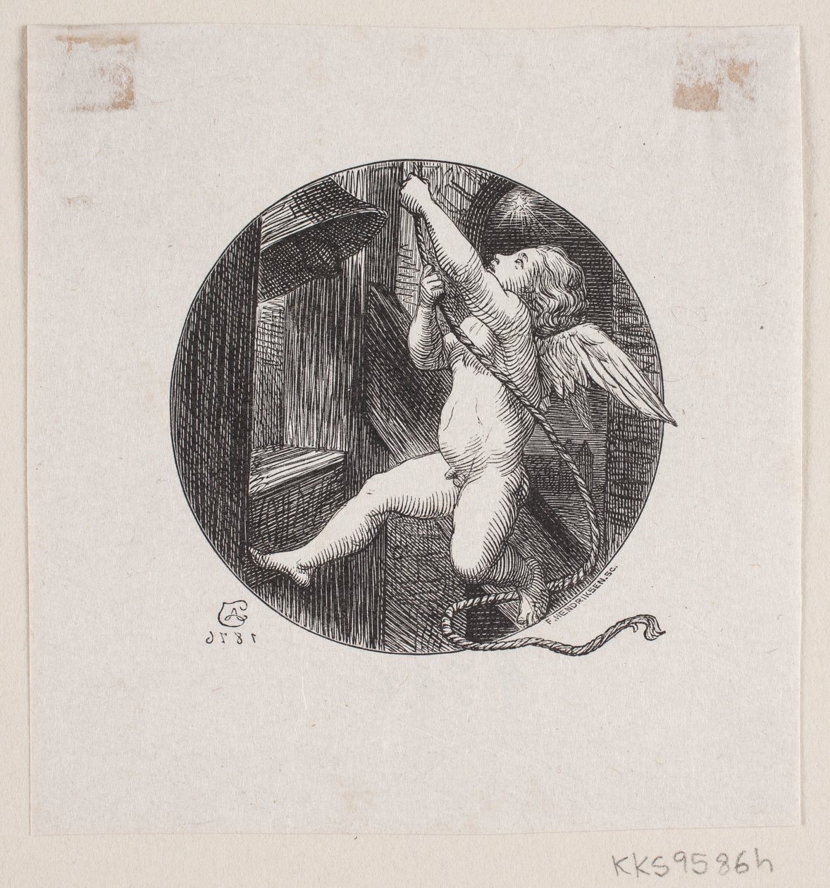 Vignette circulaire avec ange volant - August Jerndorff