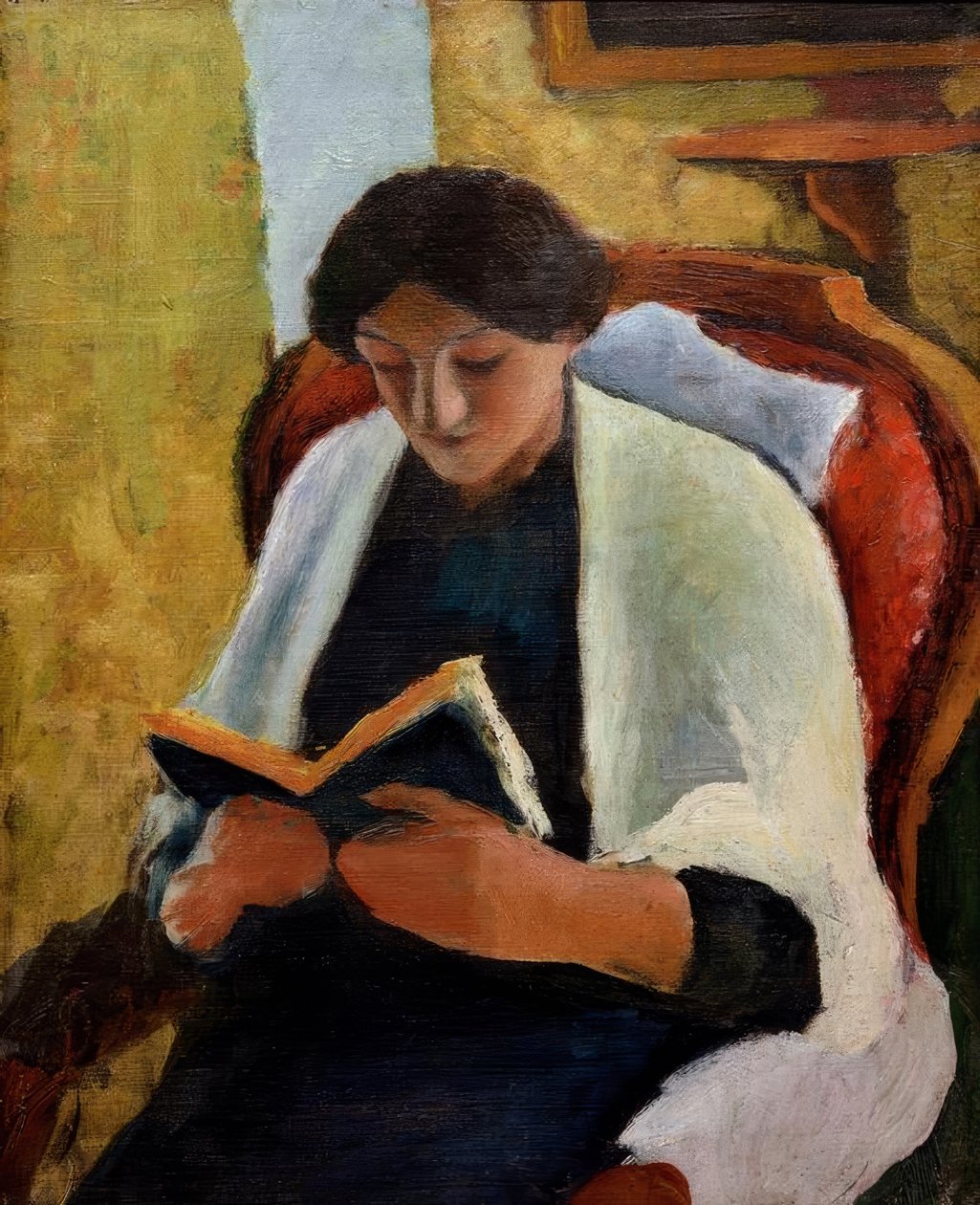 Femme lisant dans un fauteuil rouge - August Macke