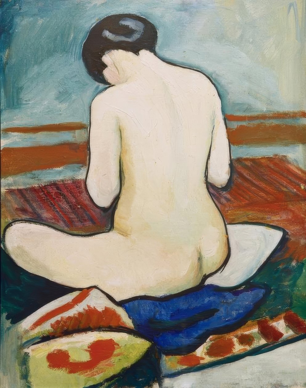 Nu assis avec coussin - August Macke