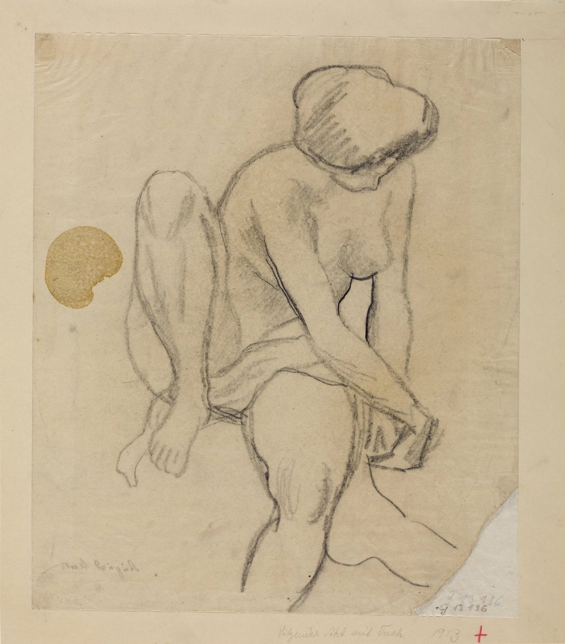 Nu féminin assis avec un drap - August Macke