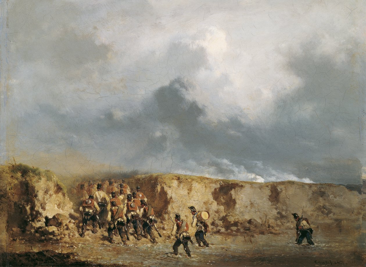 Soldats autrichiens traversant un gué - August von Pettenkofen