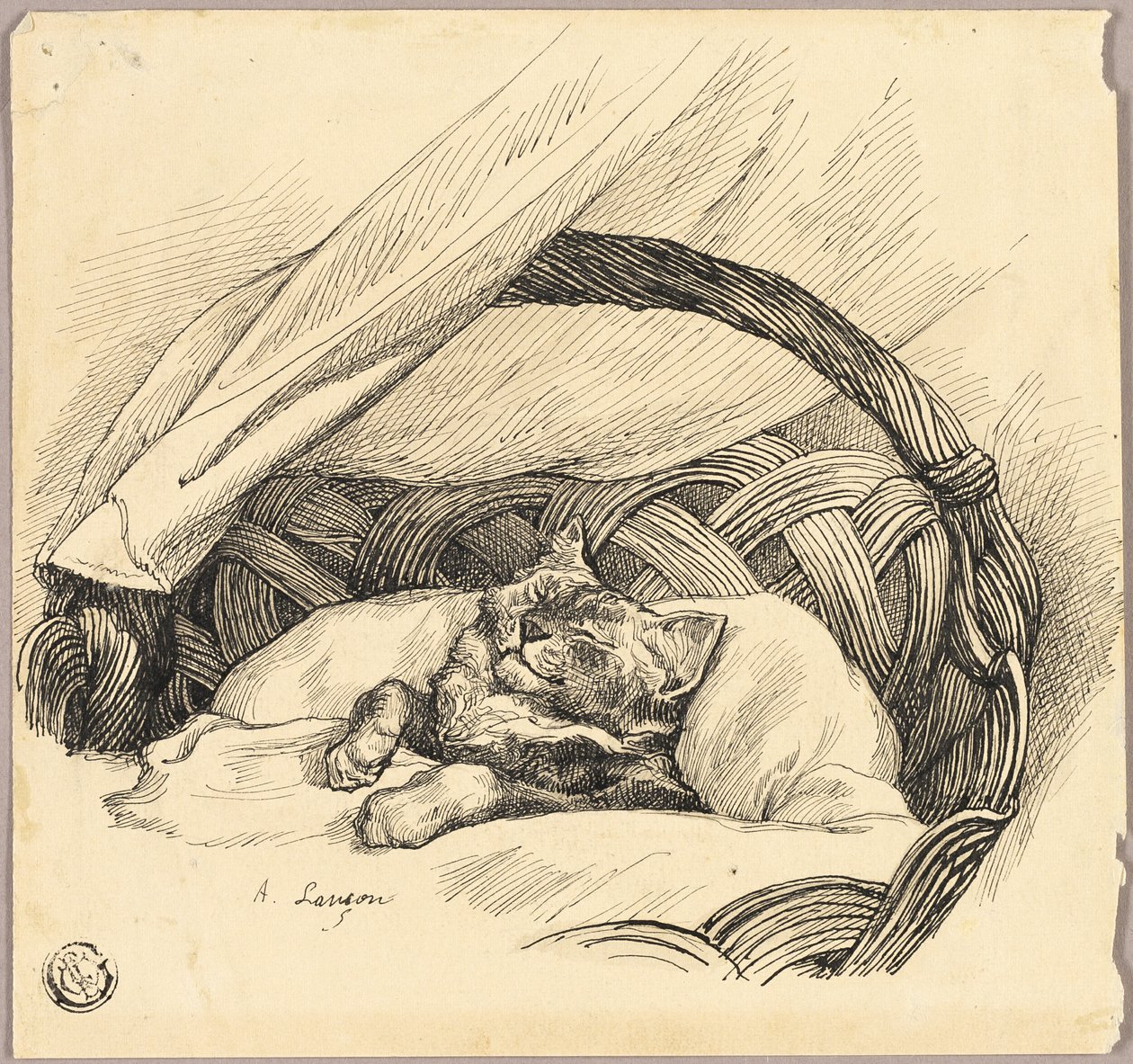 Chat endormi dans un panier - Auguste Andre Lancon