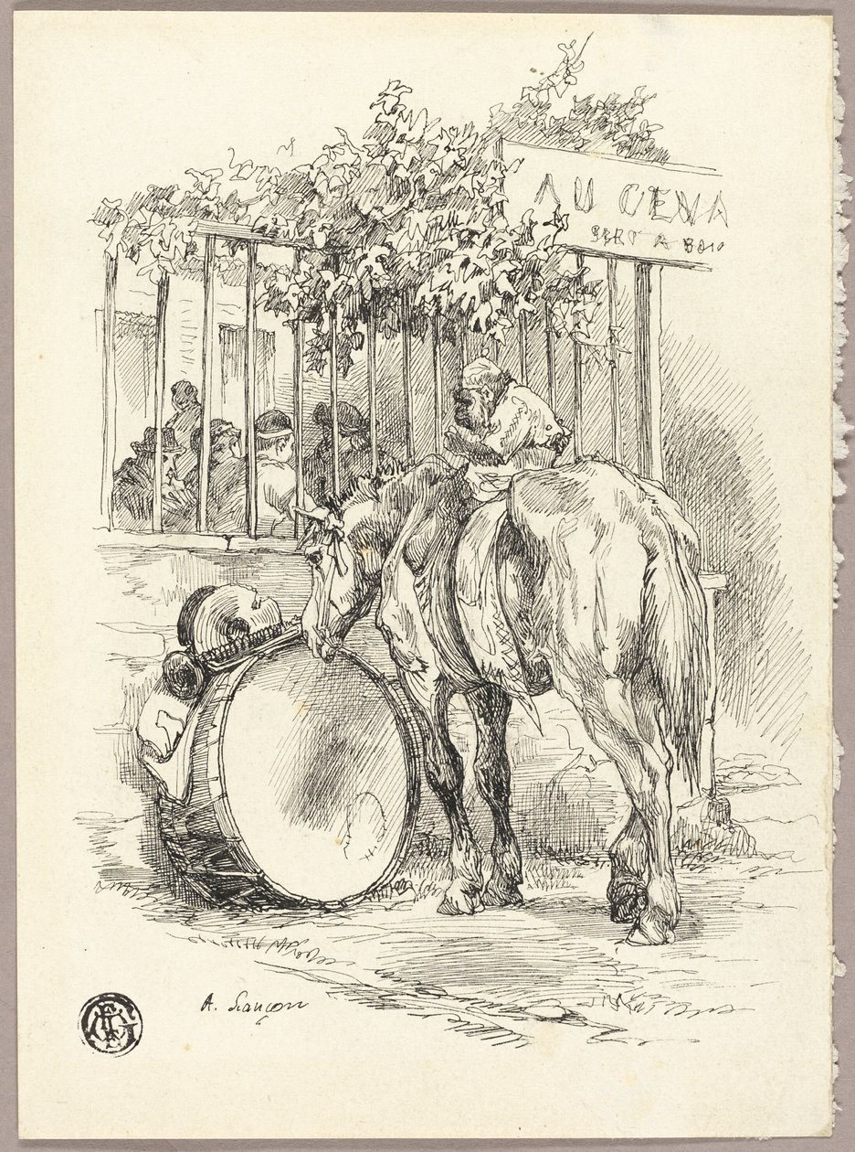 Cheval avec un singe sur le dos - Auguste Andre Lancon