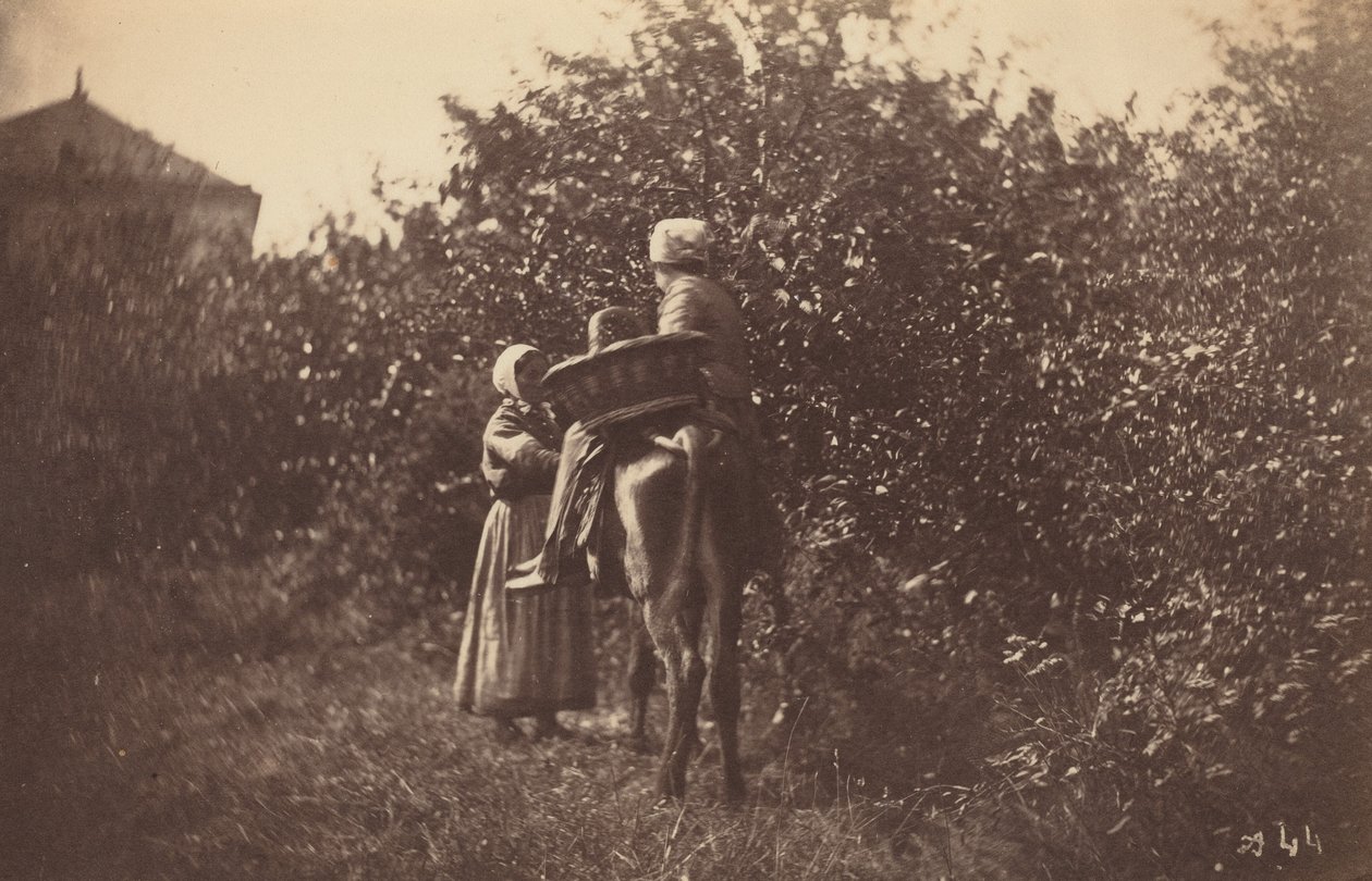 Deux femmes avec un âne, fin des années 1870 (photo) - Auguste Giraudon
