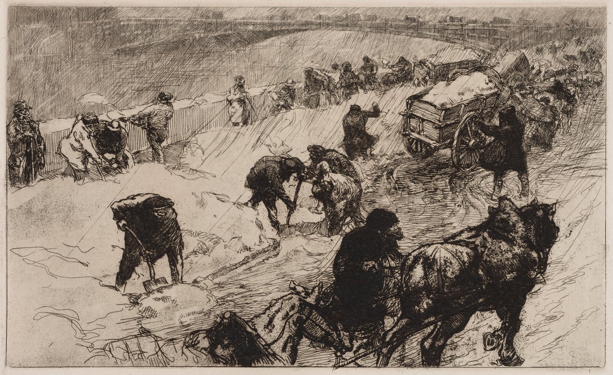Bataille de boules de neige : Quai aux Fleurs, 1890 - Auguste Louis Lepère