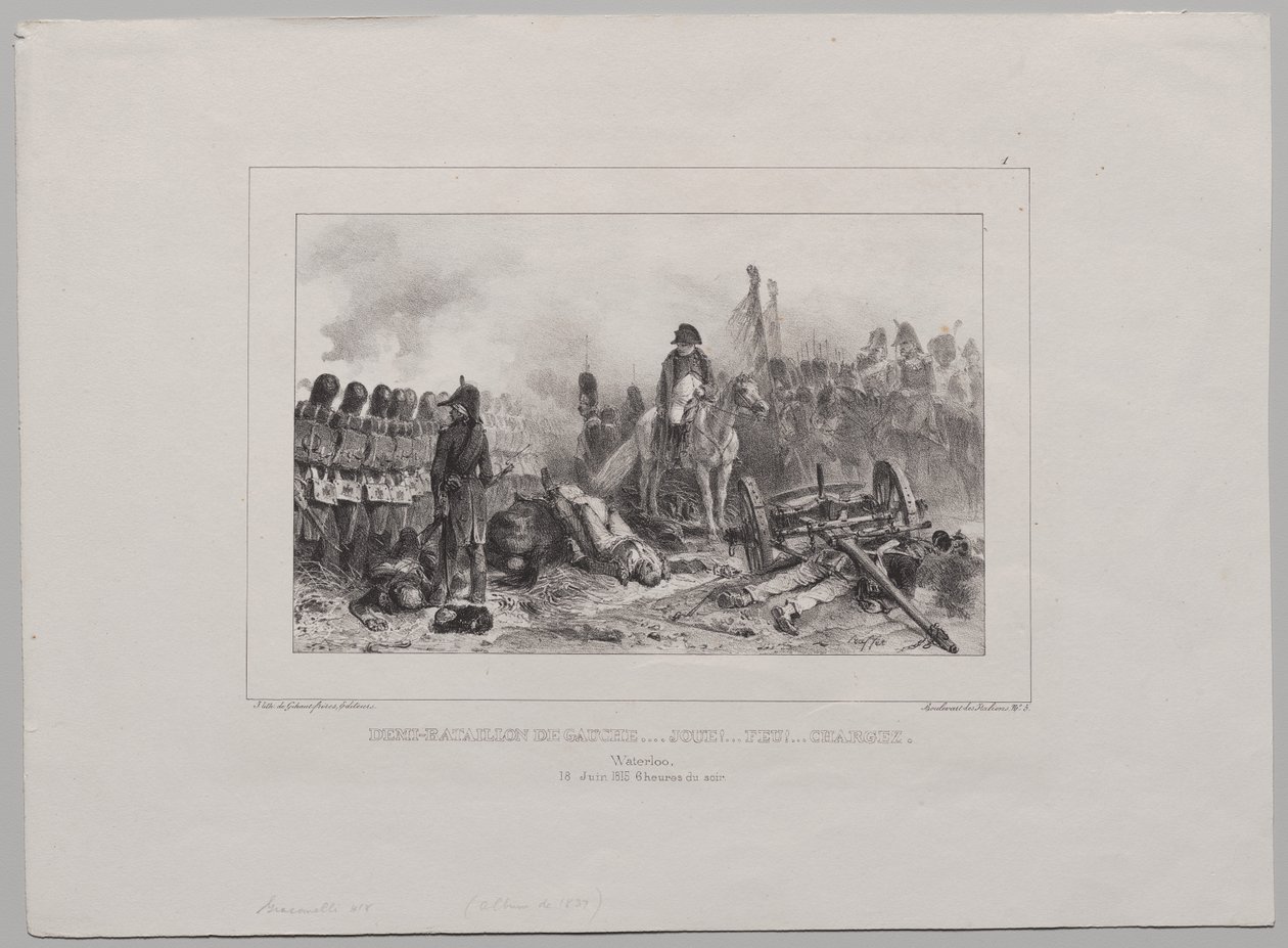 Album lithographique de 1837 : Demi-bataillon à gauche... Visez !... Feu !... Chargez - Auguste Raffet