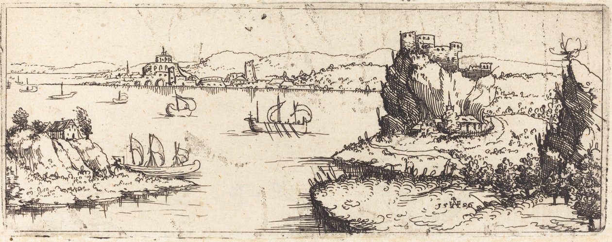 Paysage avec des bateaux à voile [plaque inférieure] - Augustin Hirschvogel