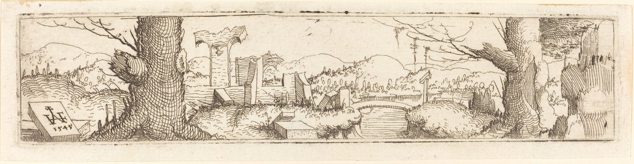 Paysage avec un ruisseau et des ruines - Augustin Hirschvogel