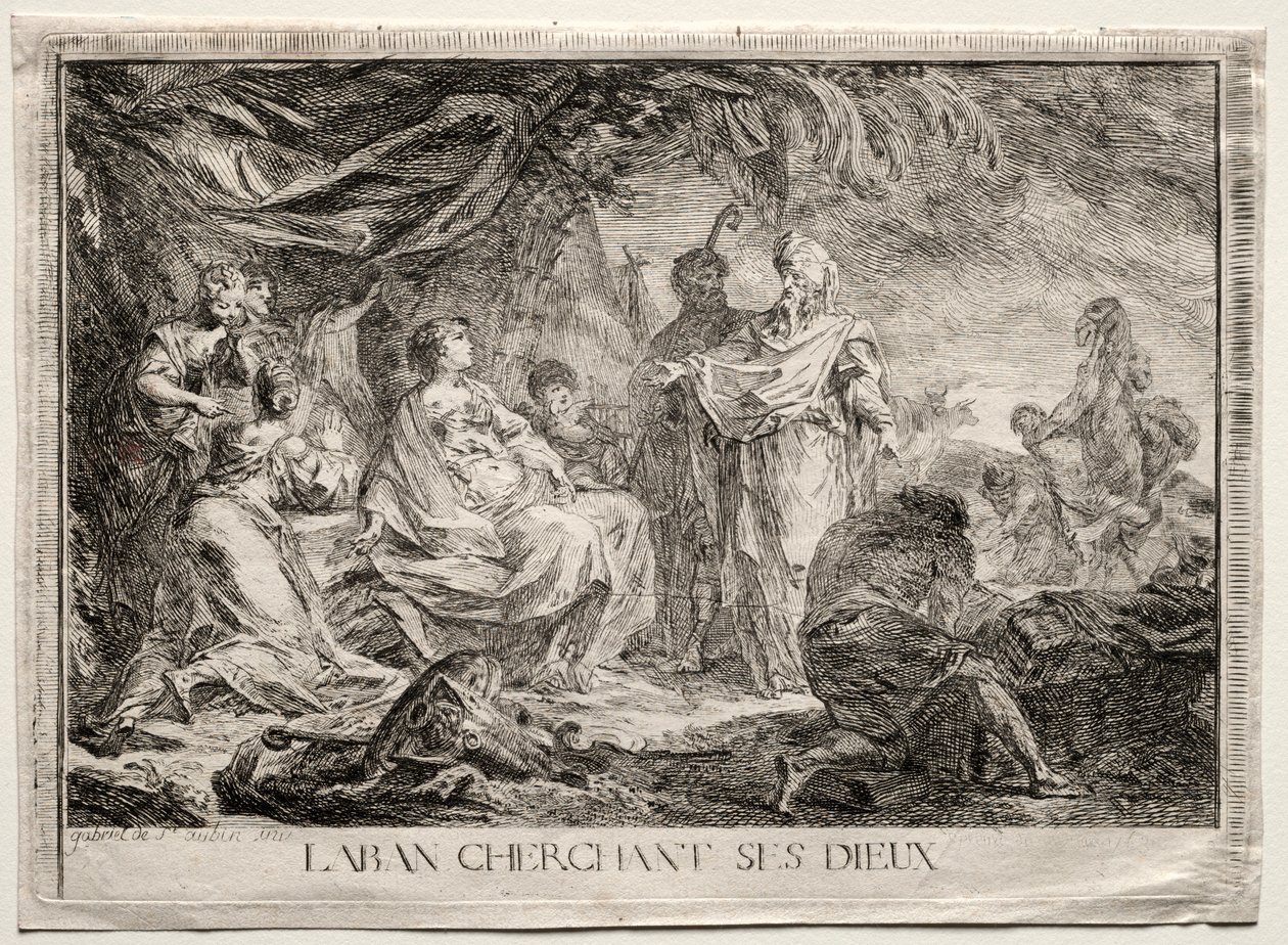 Laban cherchant ses dieux - Augustin de Saint Aubin