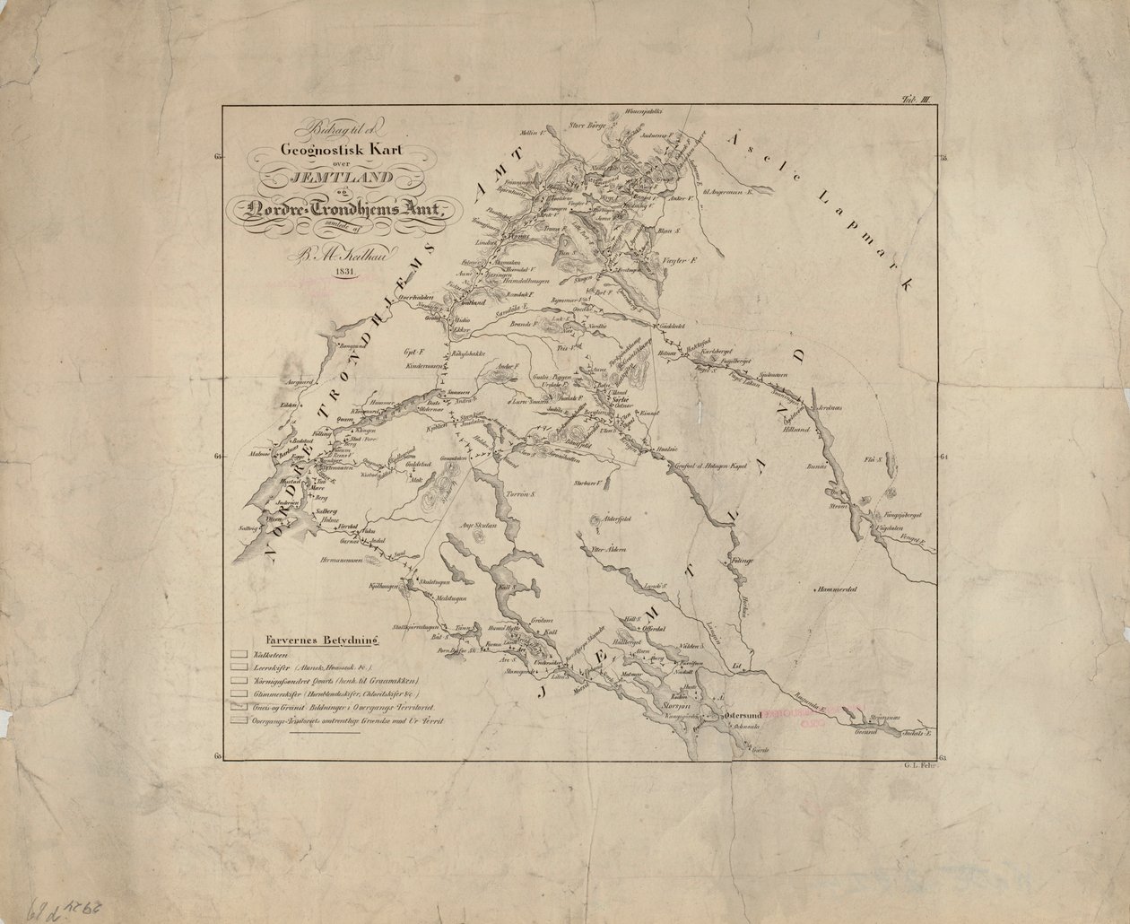 La carte est publiée en (1831) et montre Jemtland - Baltazar Mathias Keilhau