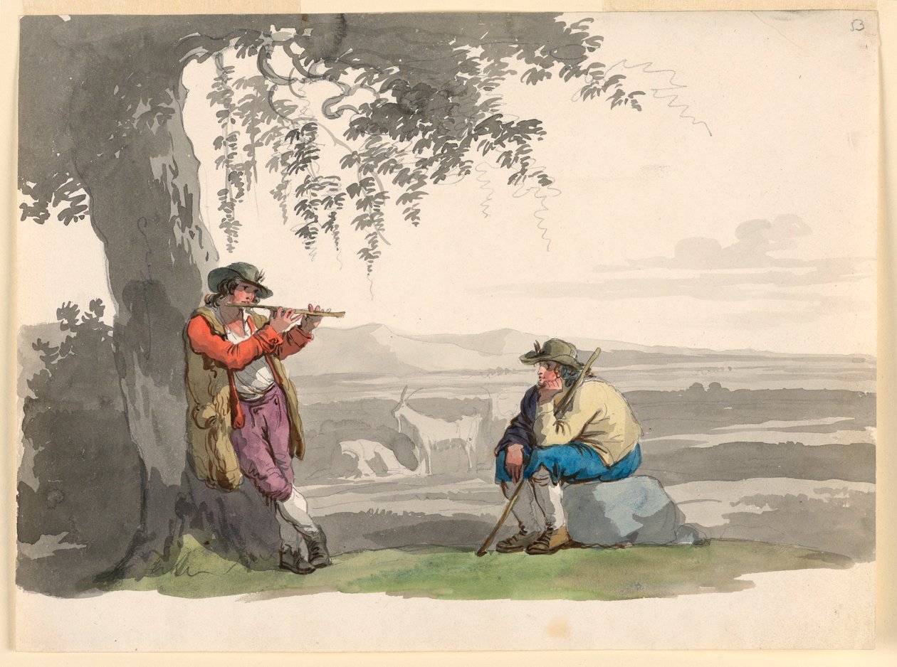 Dessin, Deux bergers dans la Campagne, 1807-08 - Bartolomeo Pinelli