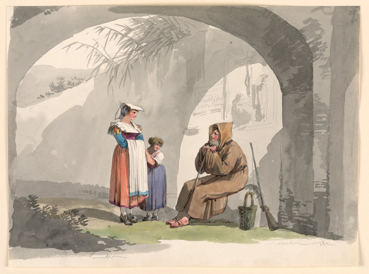 Deux filles de Frascati rendent visite à un ermite - Bartolomeo Pinelli