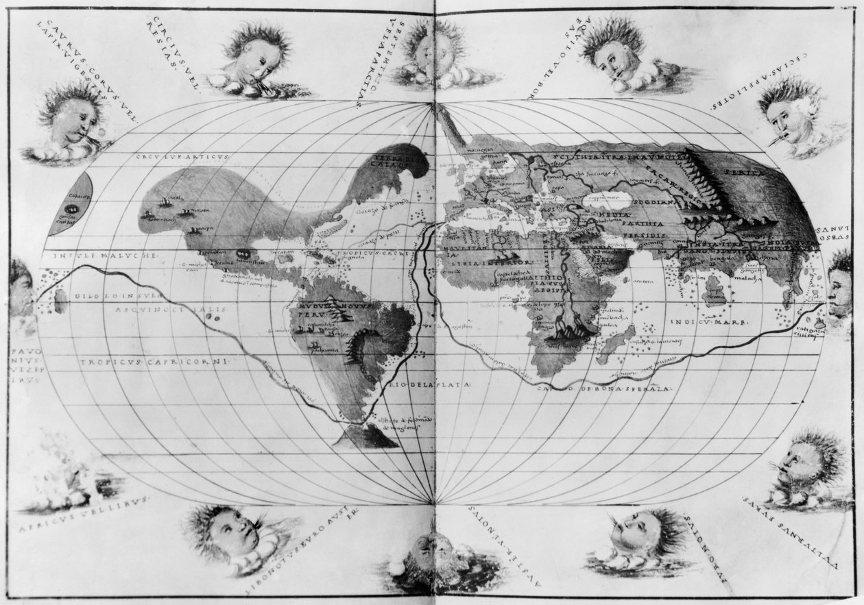 Carte du monde retraçant le voyage de Magellan, tirée de 