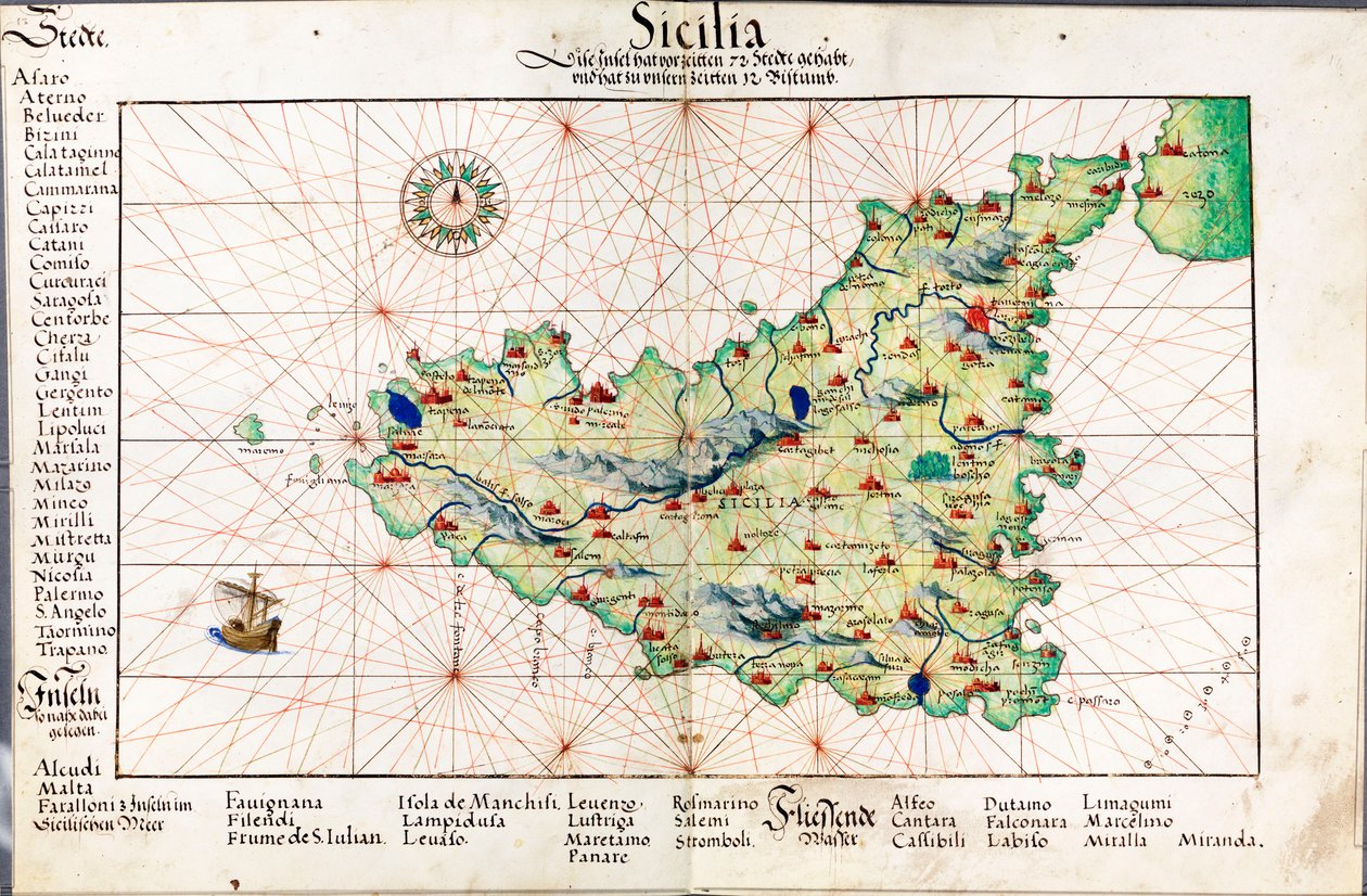 Carte de la Sicile - Battista Agnese