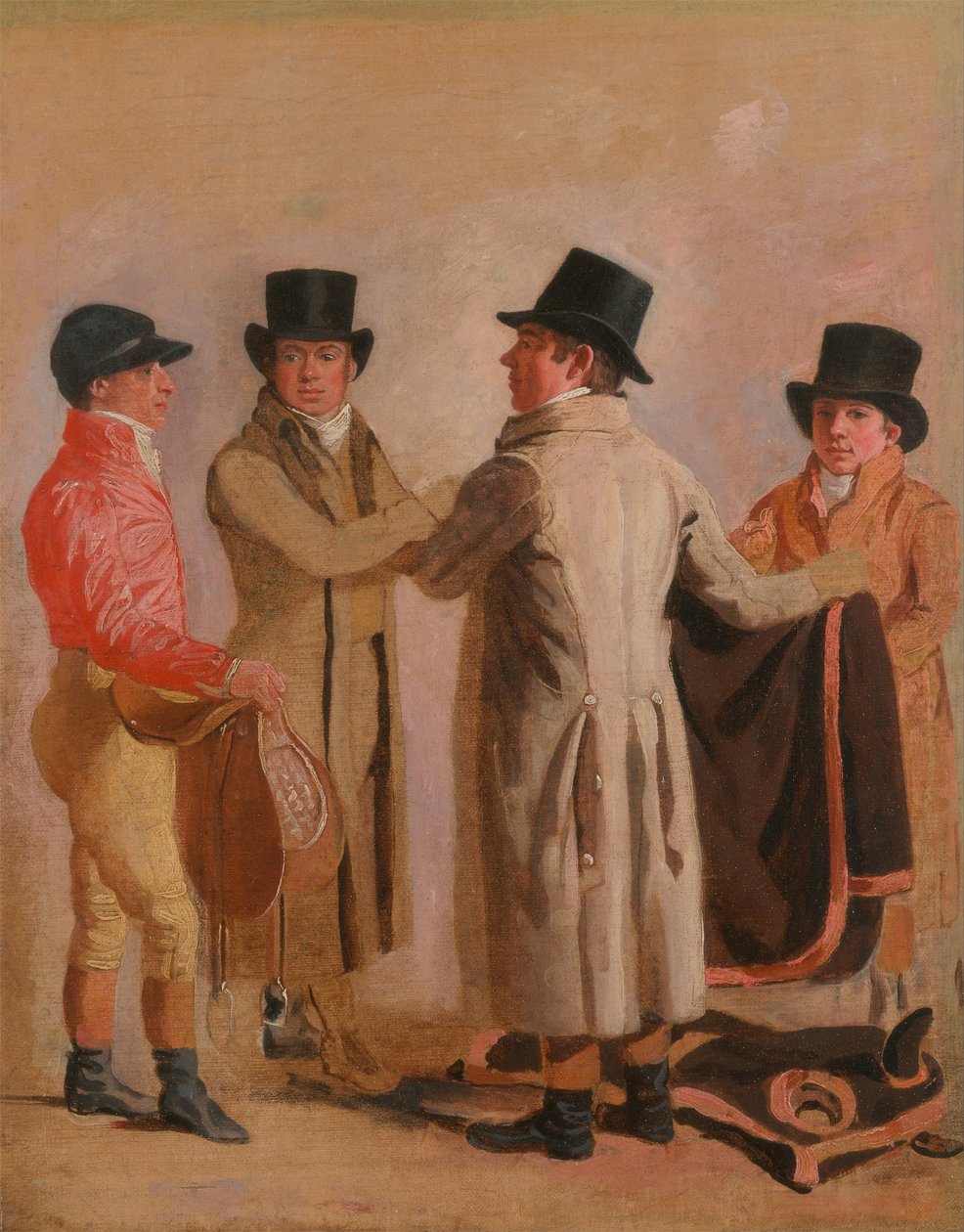 Le Jockey Frank Buckle, le Propriétaire-Éleveur John Wastell, son Entraîneur Robert Robson, et un Garçon d