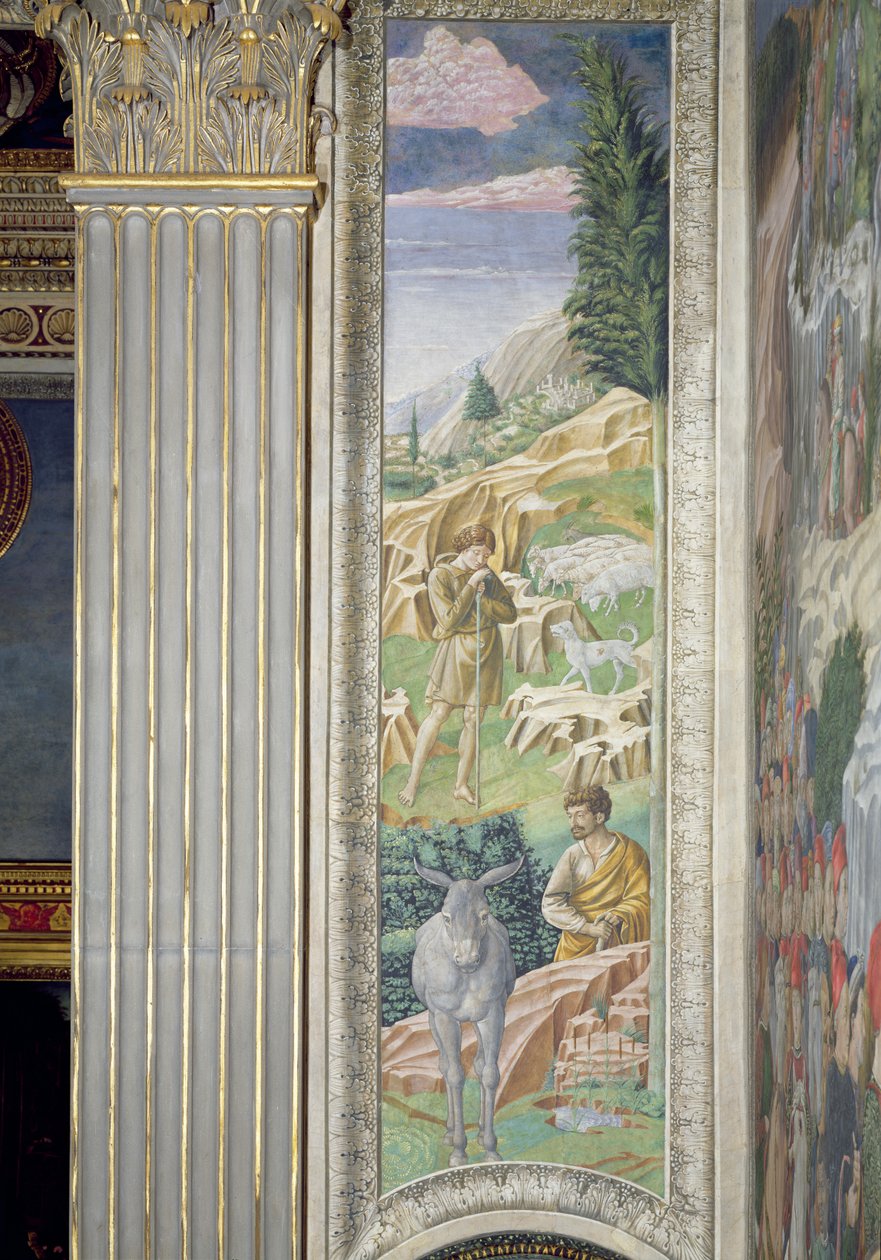 Berger et son troupeau, panneau le long du mur droit du cycle du Voyage des Mages dans la chapelle, vers 1460 - Benozzo di Lese di Sandro Gozzoli