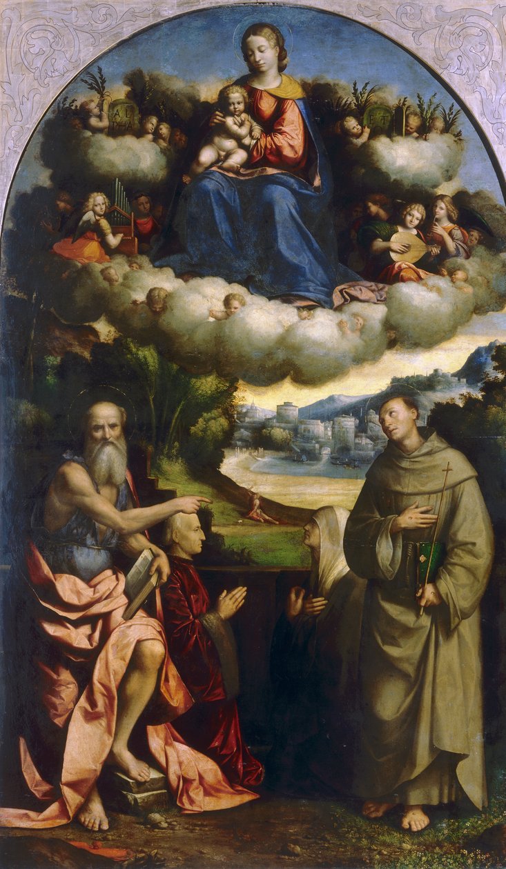 Madone des Nuages avec Saints, par Garofalo, dans la Pinacothèque Nationale de Ferrare - Benvenuto Tisi da Garofalo