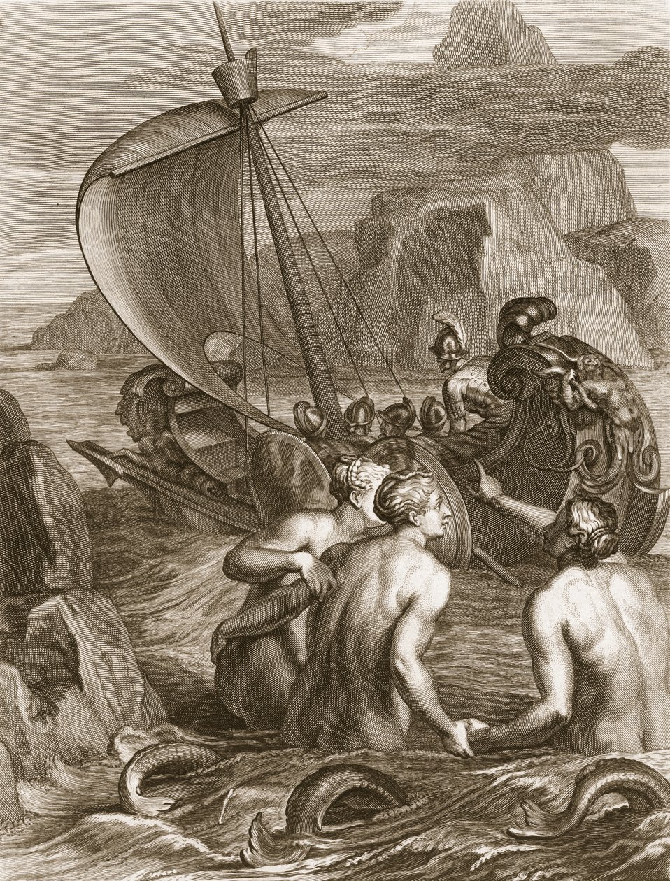 Ulysse et ses compagnons évitent les charmes des sirènes, 1731 - Bernard Picart