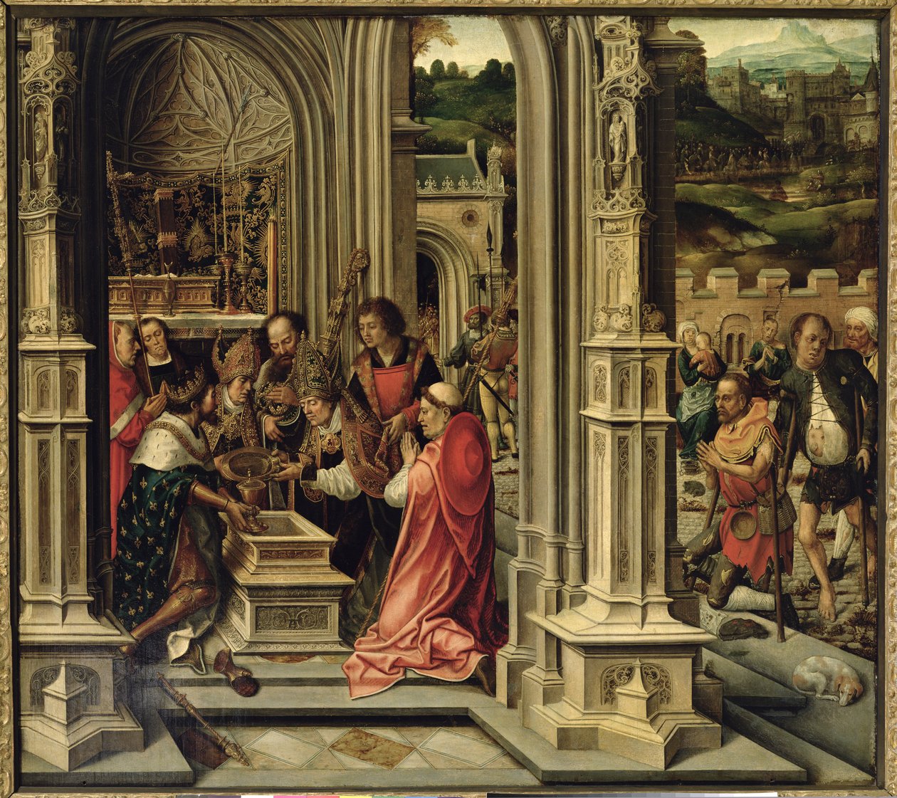 Charlemagne (742-814) plaçant les reliques du Christ dans la chapelle d