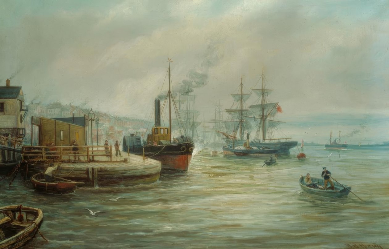 Un bateau à vapeur à aubes et autres navires - Bernard Benedict Hemy