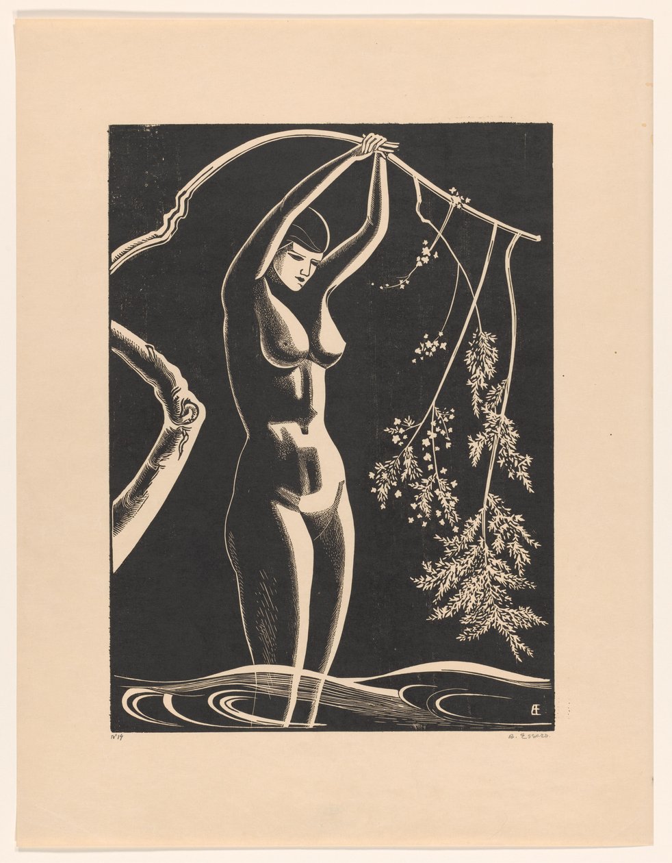 Femme nue avec une branche - Bernard Essers (signed by artist)