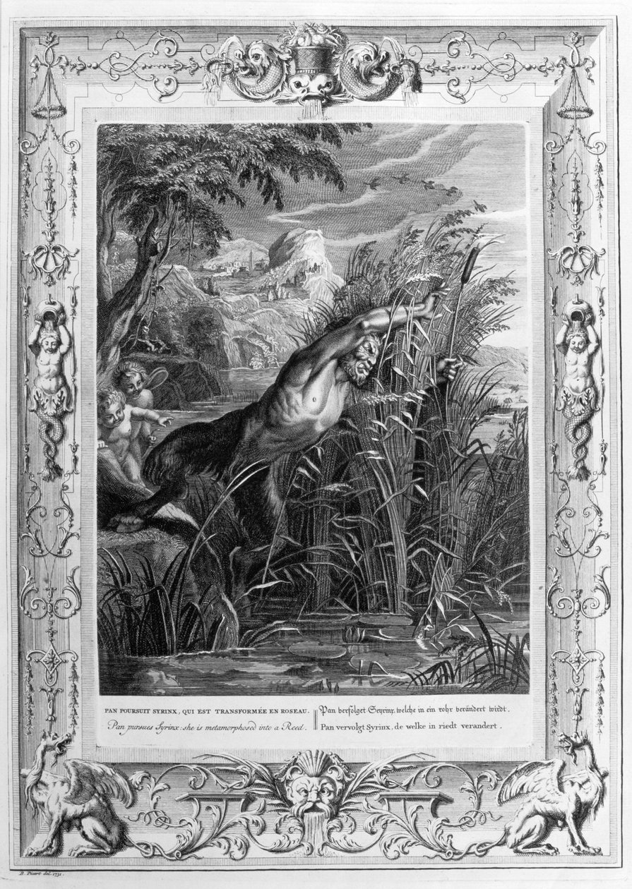 Pan poursuit Syrinx (gravure) - Bernard Picart