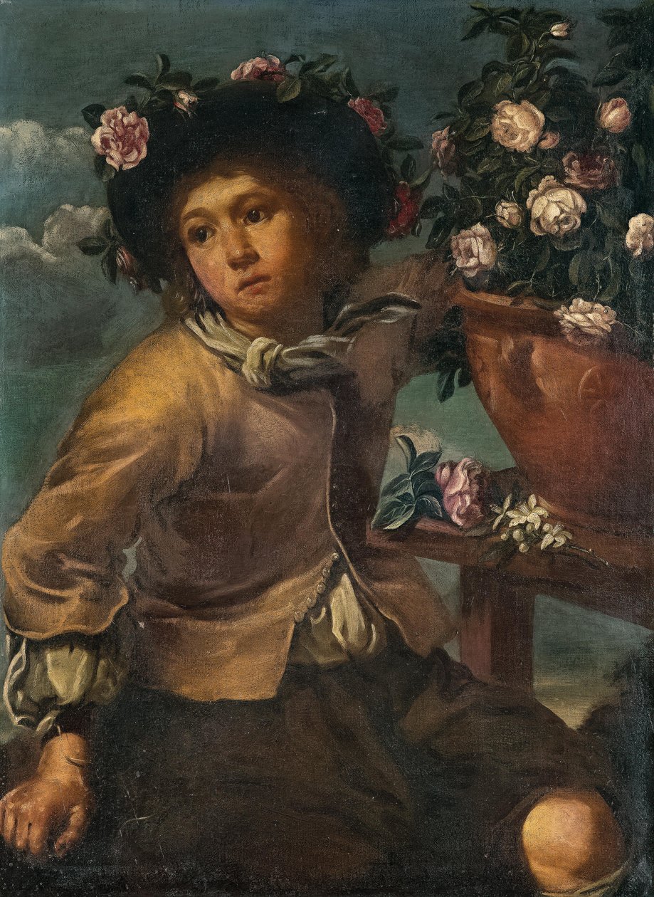 Garçon avec des roses dans un vase - Bernhard Keil