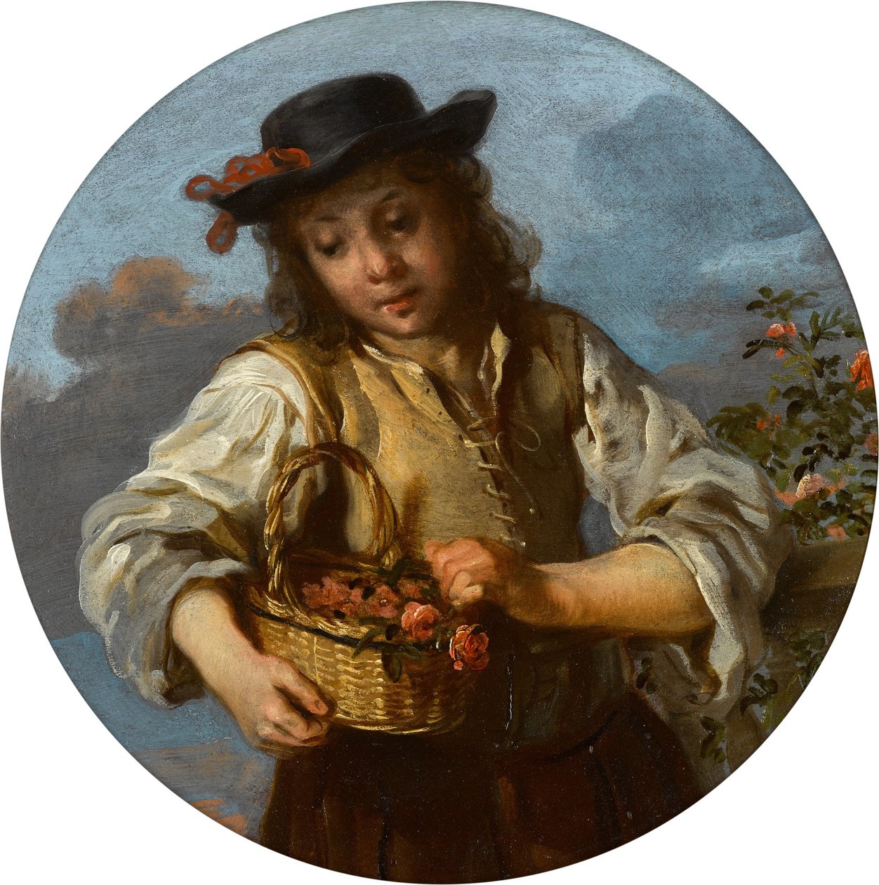 Un garçon portant un panier de roses - Bernhard Keil