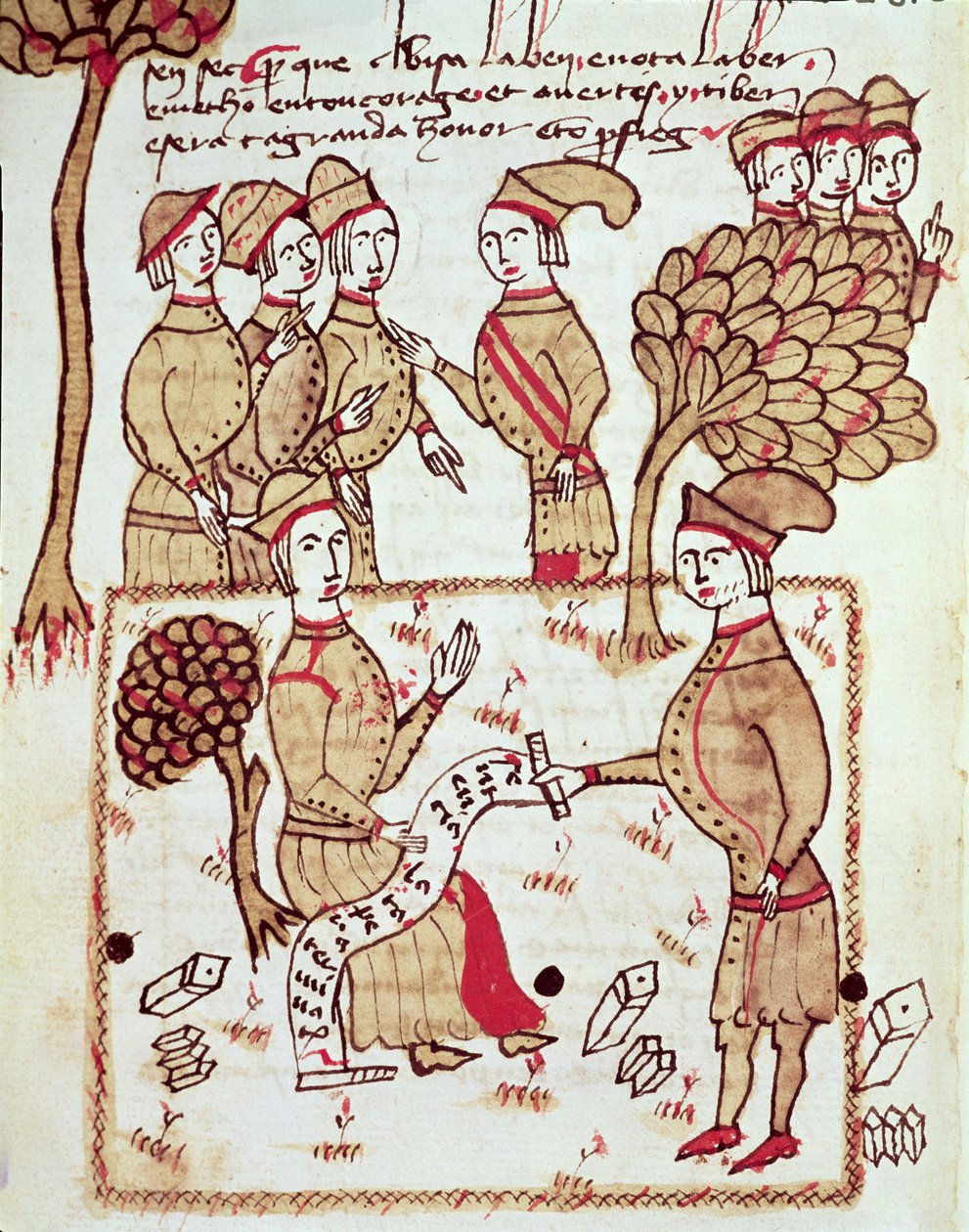 Ms 327 fol.201v Un arpenteur avec ses ouvriers, du 